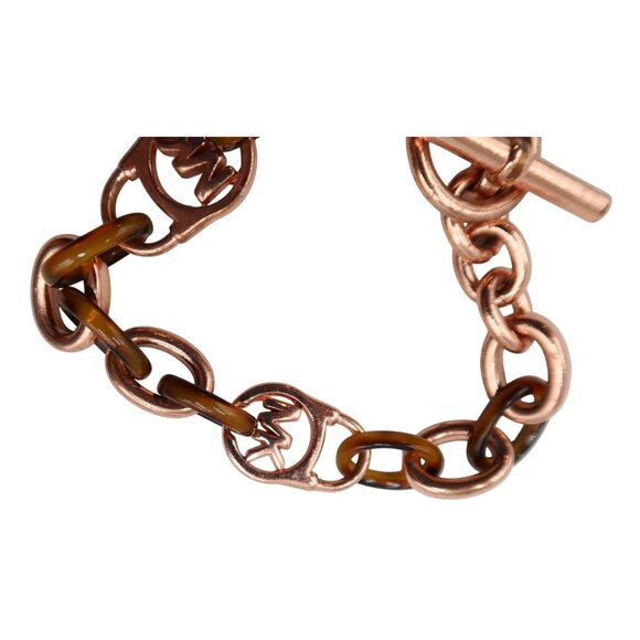 MICHAEL KORS MK Logo Rose Gold Faux Tortoiseshell Chunky Chain Padlock Bracelet - Picture 3 of 8